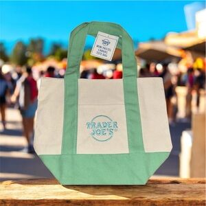 NWT Trader Joes Mini Pastel Canvas Tote Bag Green